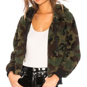 Pam and Gela Faux Sherpa Zip Hoodie in Army Camo